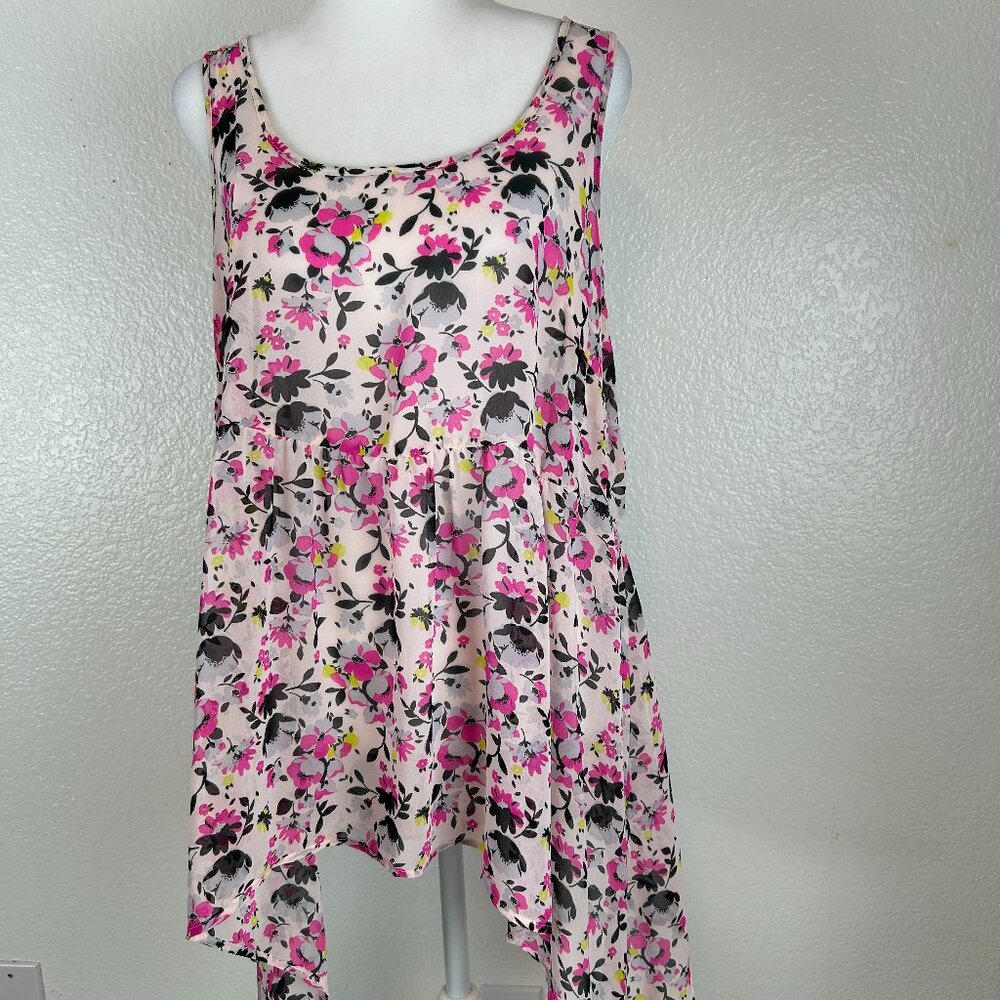 Torrid Pink Black White And Yellow Floral Sleeveless Blouse Plus Size 1